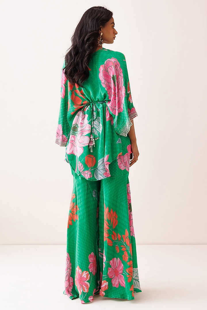 Green Crepe Printed Party Wear Sharara Set by Kisakshi Jaipur at Pernia's Pop Up Shop