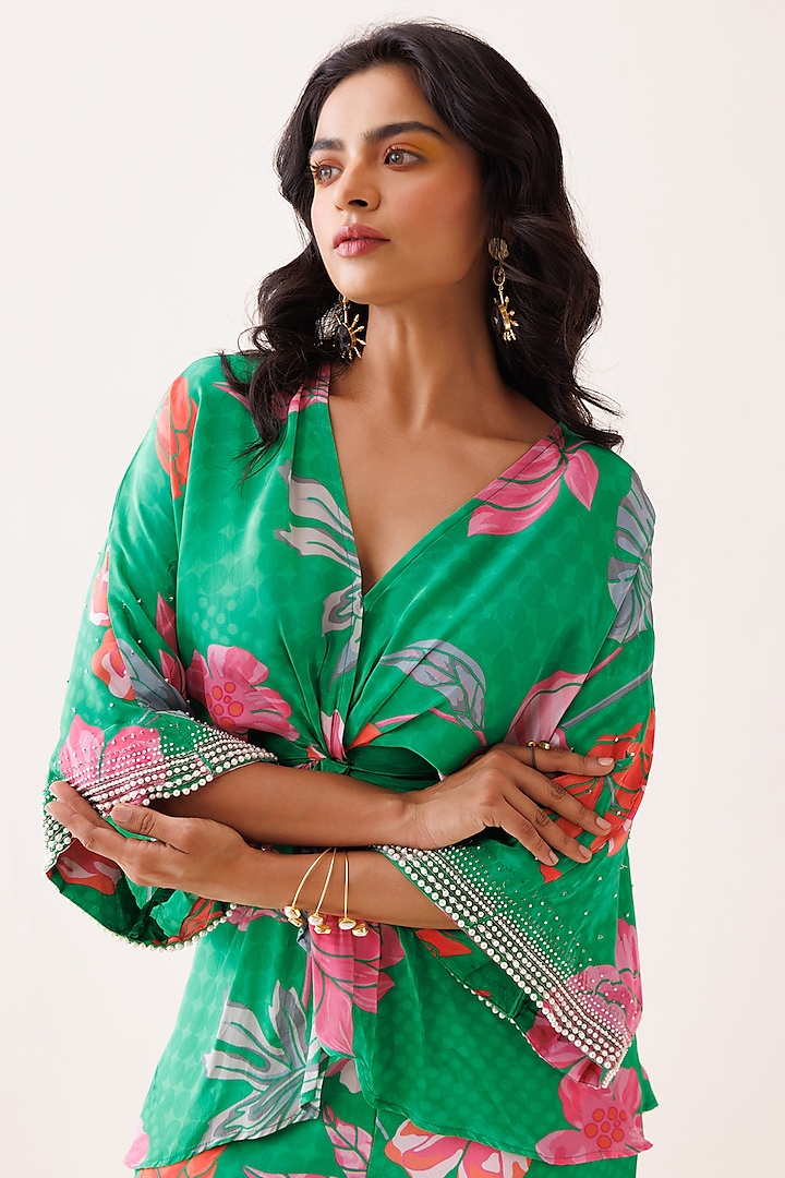Green Crepe Printed Party Wear Sharara Set by Kisakshi Jaipur at Pernia's Pop Up Shop