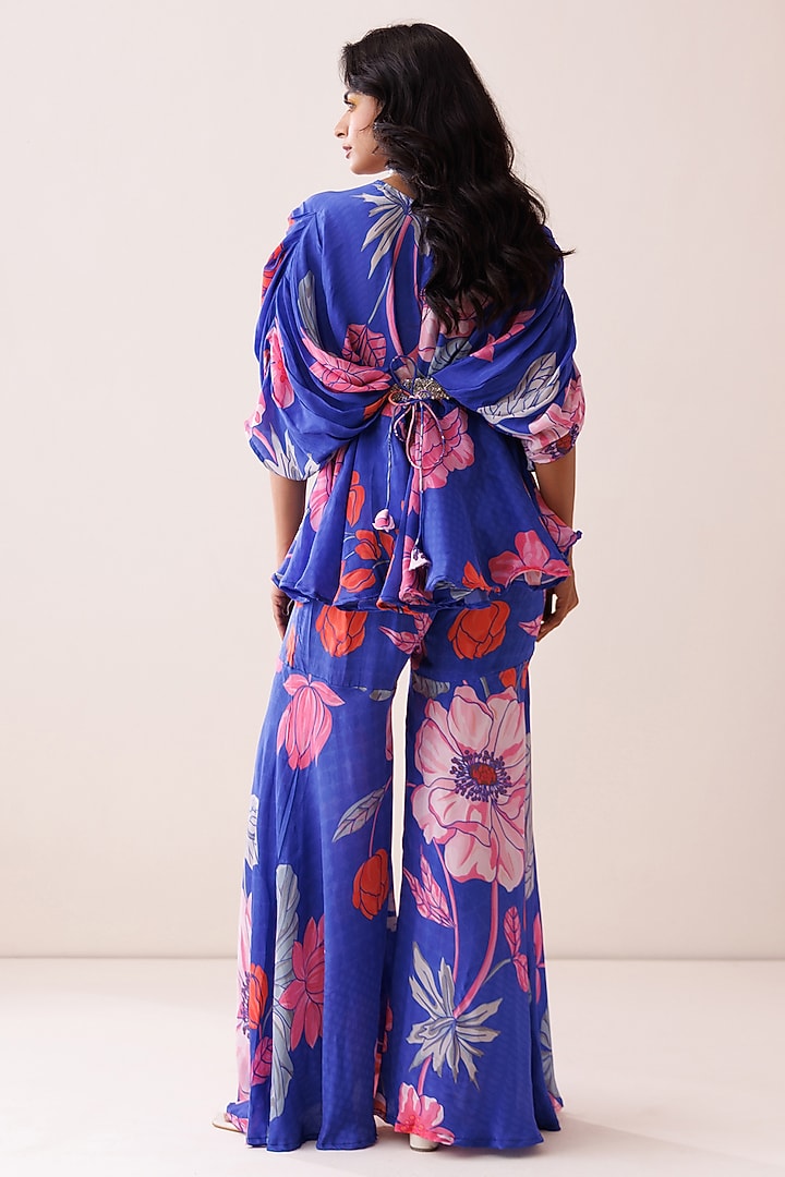 Blue Crepe Printed Party Wear Sharara Set by Kisakshi Jaipur at Pernia's Pop Up Shop