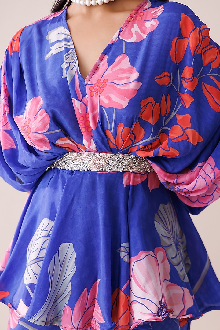 Blue Crepe Printed Party Wear Sharara Set by Kisakshi Jaipur at Pernia's Pop Up Shop