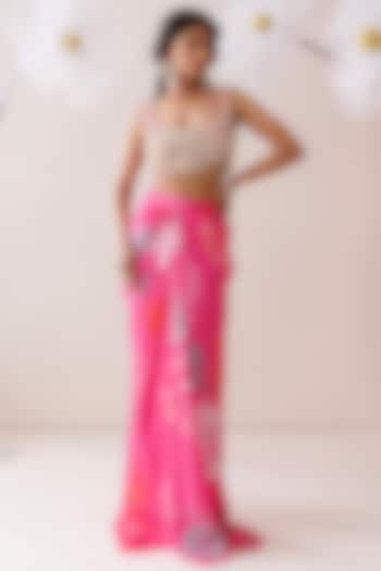 Pink Crepe Floral Printed Draped Skirt Set by Kisakshi Jaipur at Pernia's Pop Up Shop