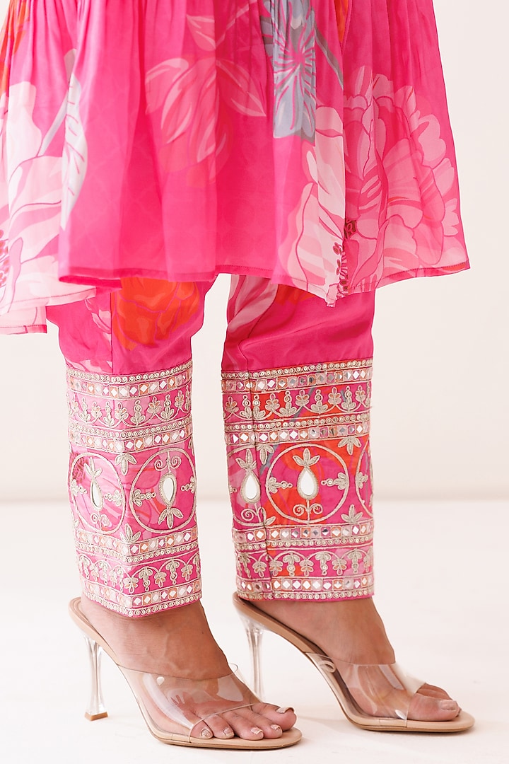 Pink Crepe Beads Hand Embroidered One-Shoulder Kurta Set by Kisakshi Jaipur at Pernia's Pop Up Shop
