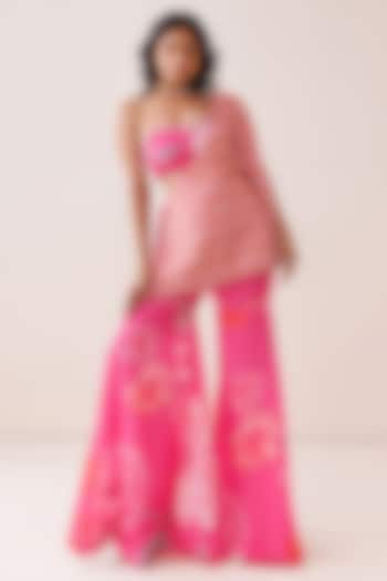 Pink Crepe Floral Printed Sharara Set by Kisakshi Jaipur at Pernia's Pop Up Shop