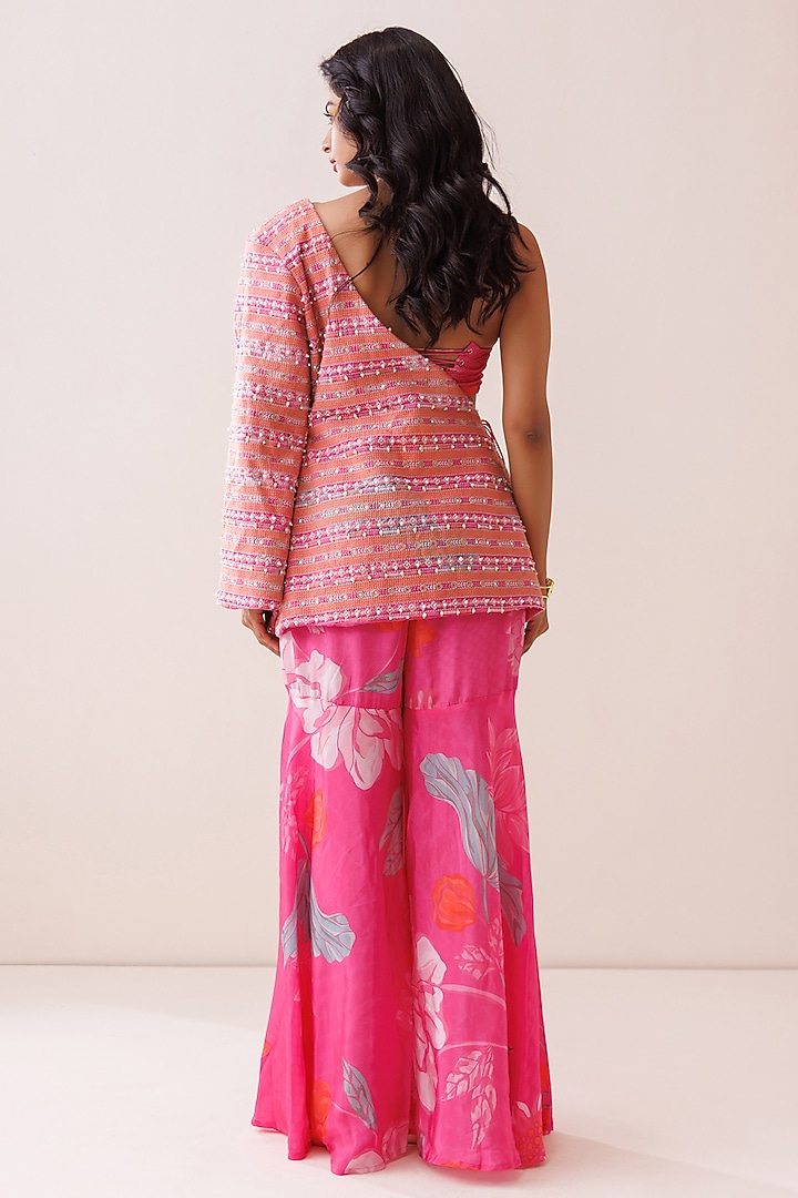 Pink Crepe Floral Printed Party Wear Sharara Set by Kisakshi Jaipur at Pernia's Pop Up Shop