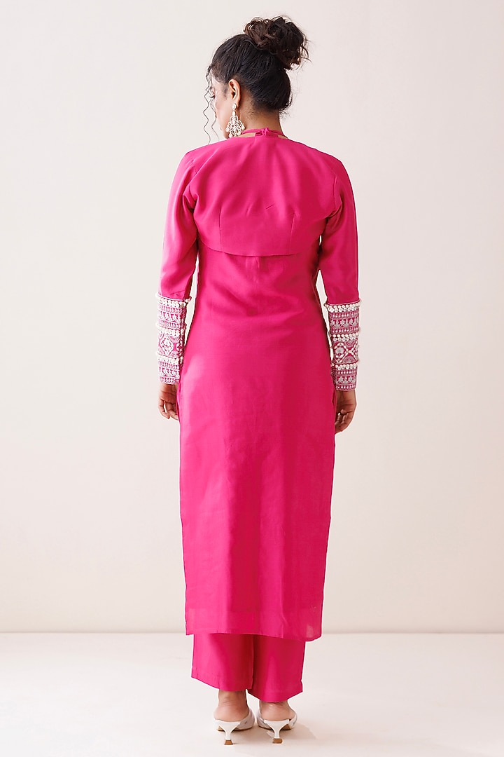 Pink Silk Chanderi Sequins Embellished Halter Kurta Set by Kisakshi Jaipur at Pernia's Pop Up Shop