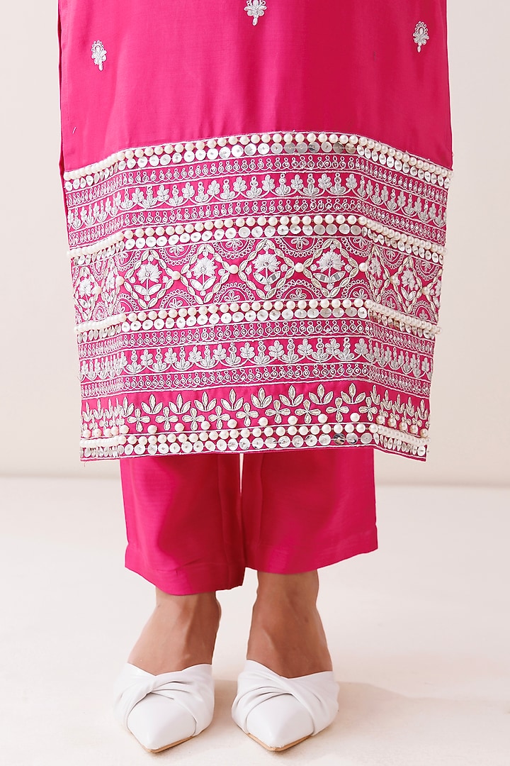 Pink Silk Chanderi Sequins Embellished Halter Kurta Set by Kisakshi Jaipur at Pernia's Pop Up Shop