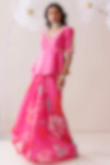 Pink Crepe Floral Printed Draped Skirt Set by Kisakshi Jaipur at Pernia's Pop Up Shop