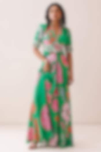 Green Crepe Floral Printed Maxi Dress by Kisakshi Jaipur at Pernia's Pop Up Shop