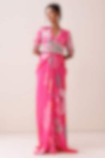 Pink Crepe Floral Printed Maxi Dress by Kisakshi Jaipur at Pernia's Pop Up Shop