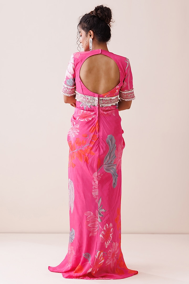 Pink Crepe Floral Printed Maxi Vacation Dress by Kisakshi Jaipur at Pernia's Pop Up Shop