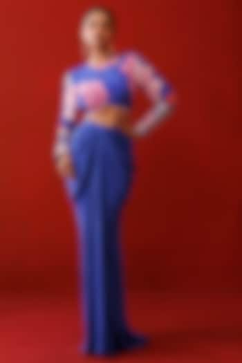 Blue Crepe Draped Skirt Set by Kisakshi Jaipur at Pernia's Pop Up Shop