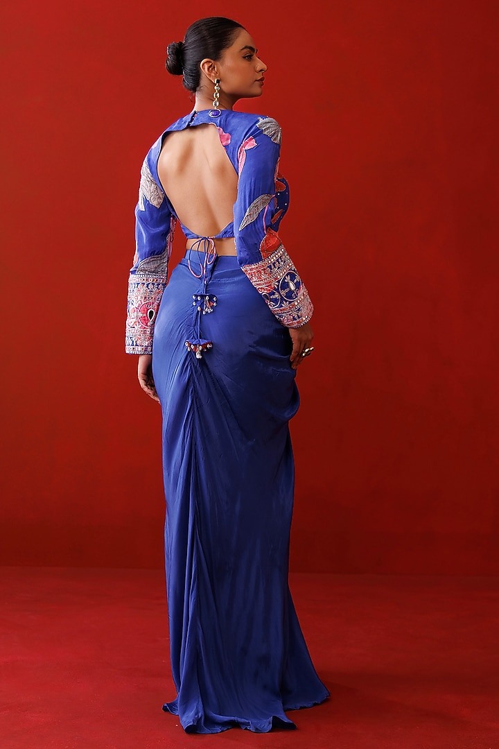Blue Crepe Draped Skirt Set by Kisakshi Jaipur at Pernia's Pop Up Shop