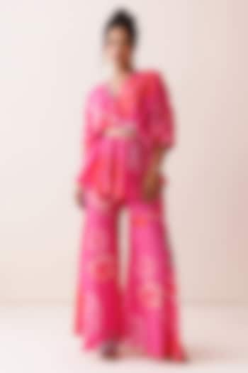 Pink Crepe Floral Printed Sharara Set by Kisakshi Jaipur at Pernia's Pop Up Shop