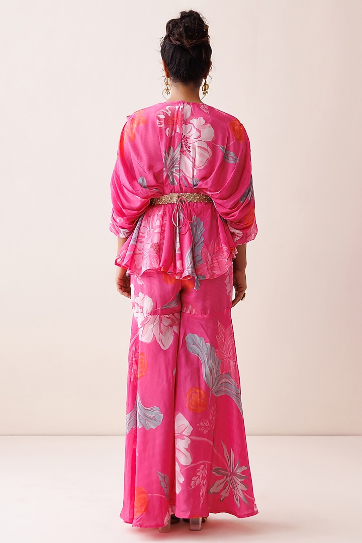 Pink Crepe Floral Printed Party Wear Sharara Set by Kisakshi Jaipur at Pernia's Pop Up Shop
