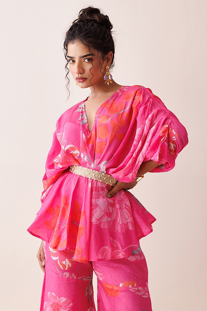 Pink Crepe Floral Printed Party Wear Sharara Set by Kisakshi Jaipur at Pernia's Pop Up Shop