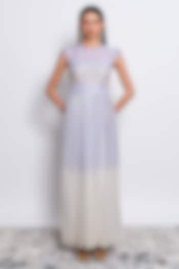 Powder Blue Silk Organza Embroidered Pleated Party Wear Gown by Love Kiki at Pernia's Pop Up Shop