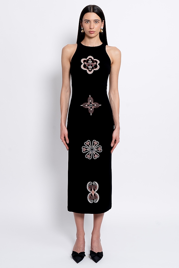 Black Premium Crepe & Shantoon Embroidered Vacation Dress by Love Kiki at Pernia's Pop Up Shop