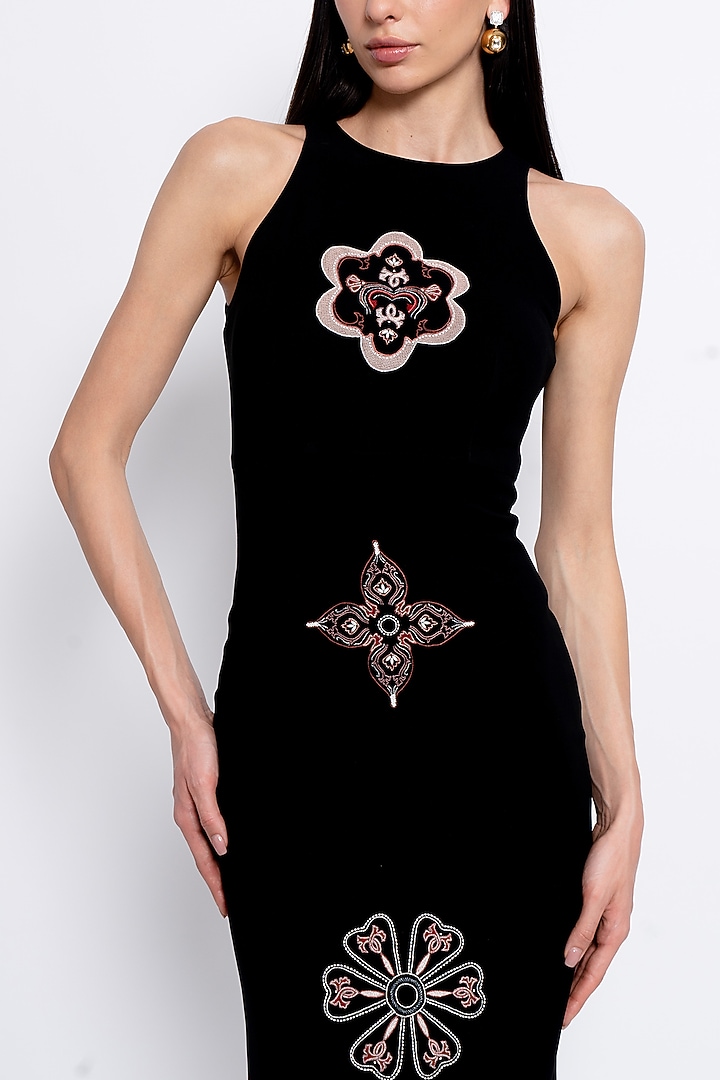 Black Premium Crepe & Shantoon Embroidered Vacation Dress by Love Kiki at Pernia's Pop Up Shop