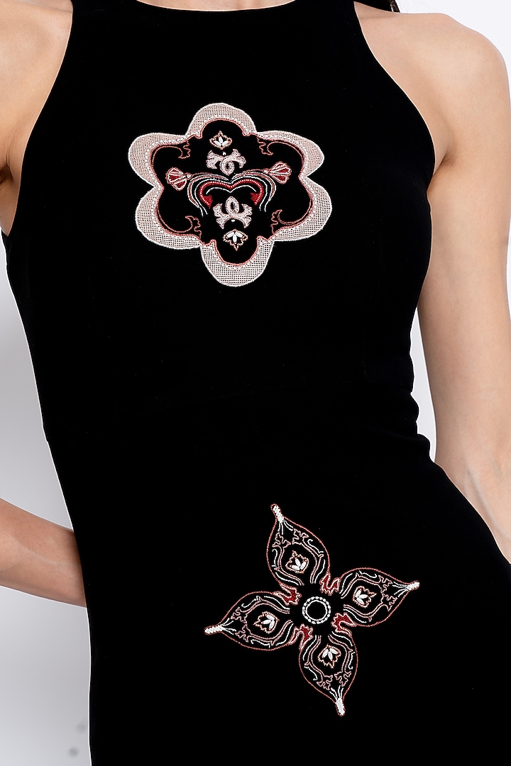 Black Premium Crepe & Shantoon Embroidered Vacation Dress by Love Kiki at Pernia's Pop Up Shop
