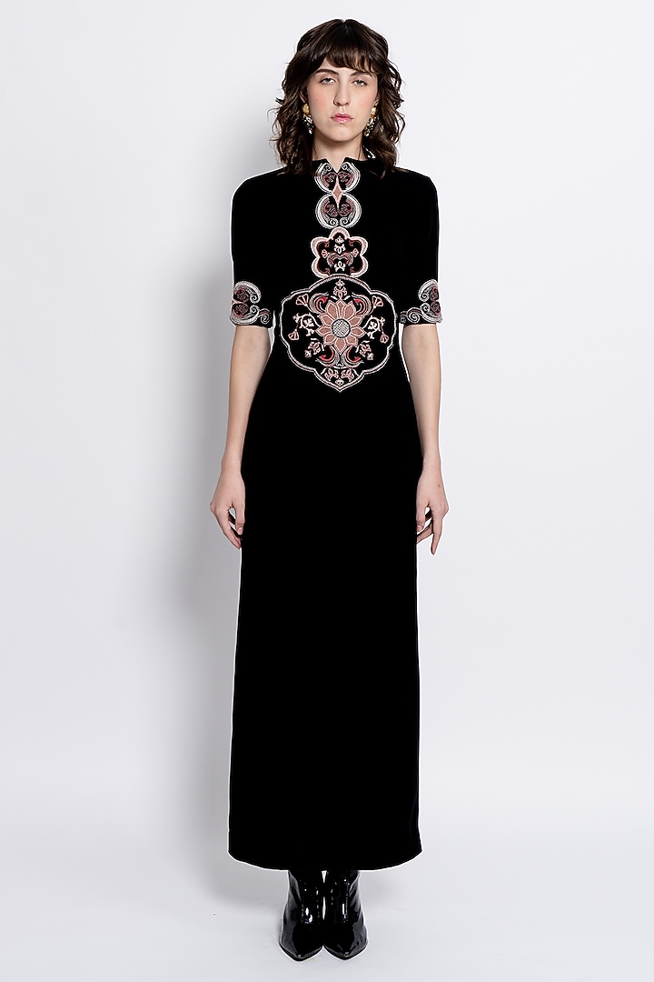 Black Premium Crepe & Shantoon Embroidered Party Wear Gown by Love Kiki at Pernia's Pop Up Shop