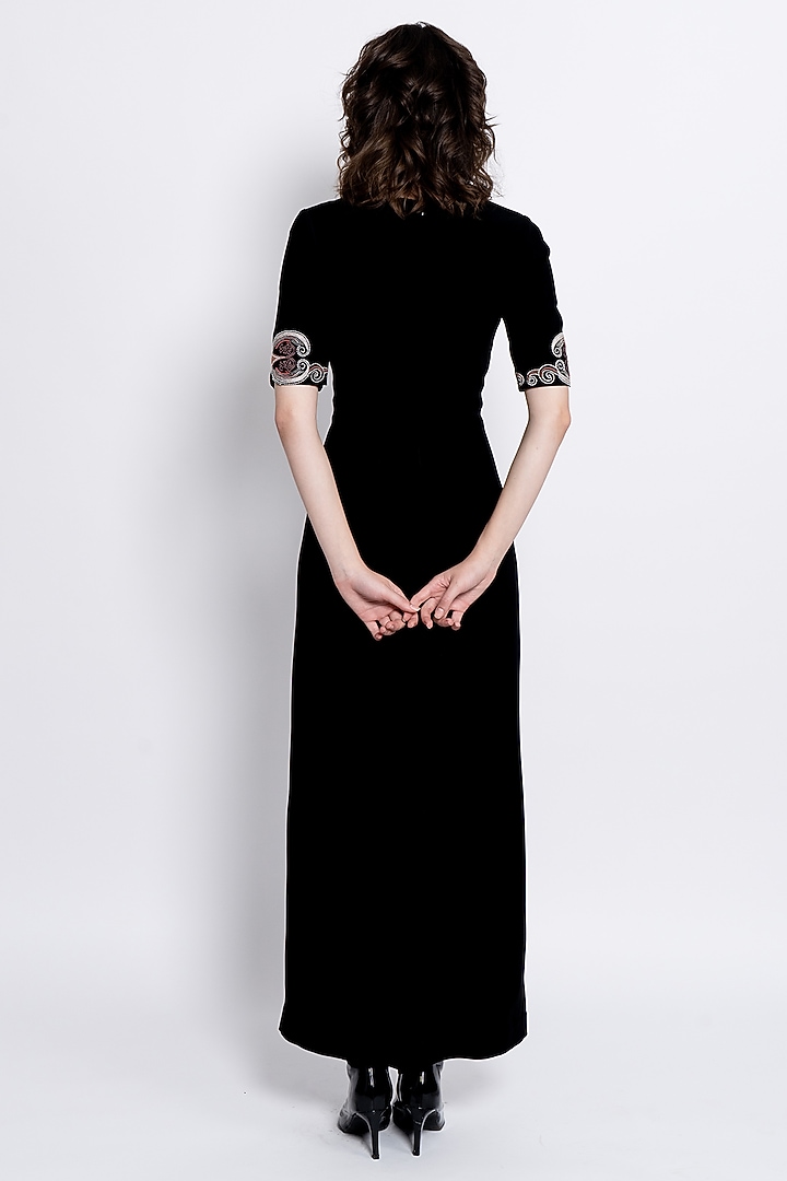 Black Premium Crepe & Shantoon Embroidered Party Wear Gown by Love Kiki at Pernia's Pop Up Shop