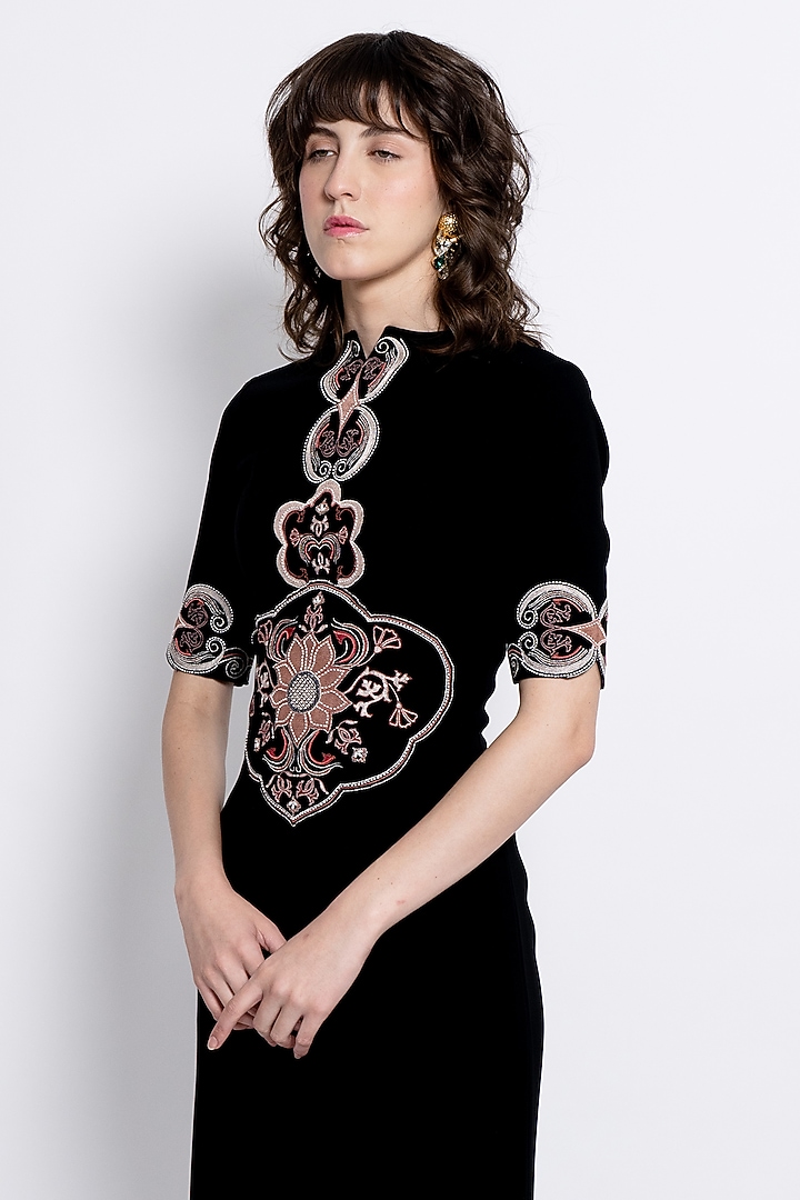 Black Premium Crepe & Shantoon Embroidered Party Wear Gown by Love Kiki at Pernia's Pop Up Shop