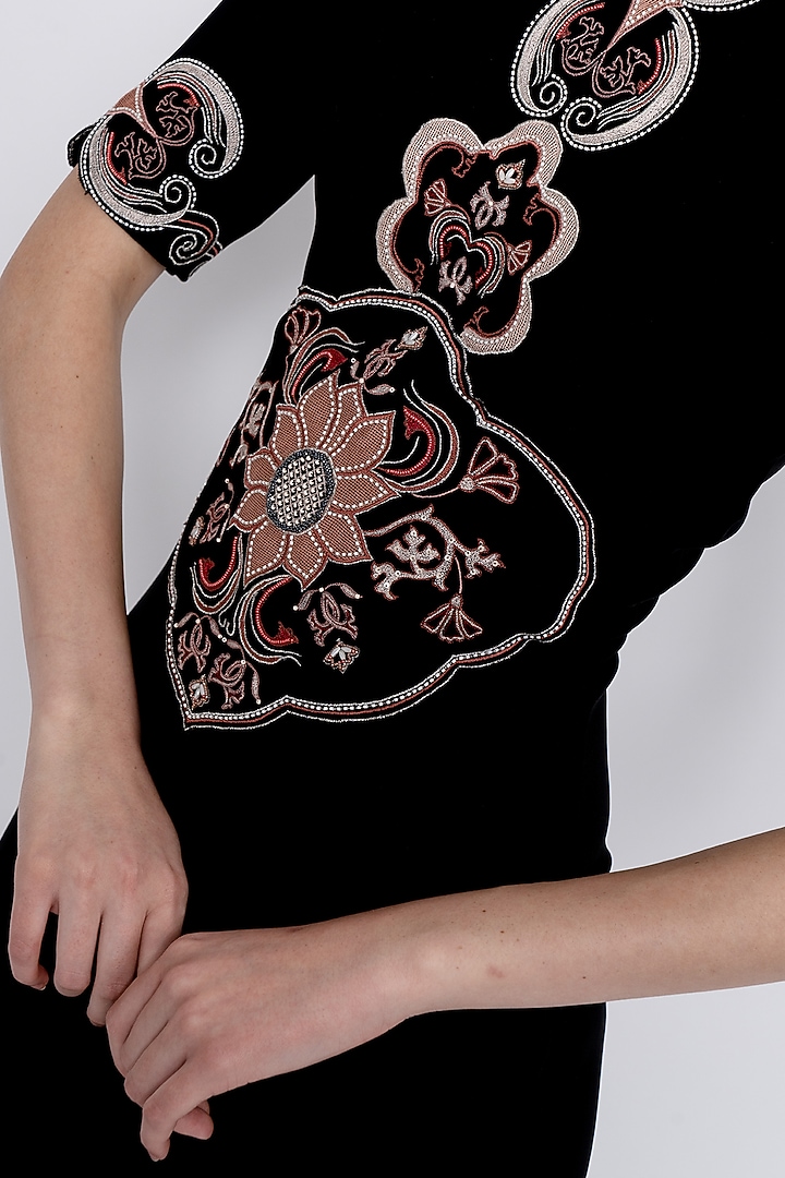 Black Premium Crepe & Shantoon Embroidered Party Wear Gown by Love Kiki at Pernia's Pop Up Shop