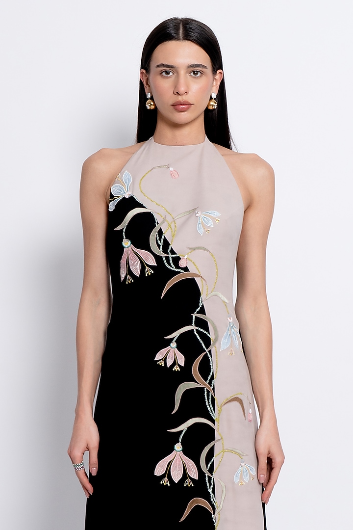 Black & Fawn Premium Crepe Embroidered Engagement Gown by Love Kiki at Pernia's Pop Up Shop