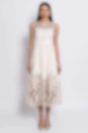 Ivory Premium Crepe & Silk Organza Embroidered Vacation Dress by Love Kiki at Pernia's Pop Up Shop