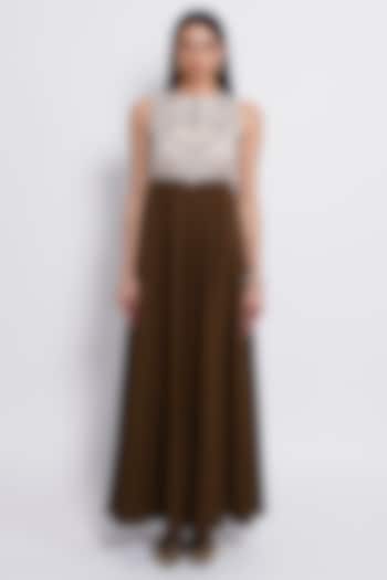 Ivory & Deep Brown Premium Crepe Hand Embroidered Vacation Dress by Love Kiki at Pernia's Pop Up Shop