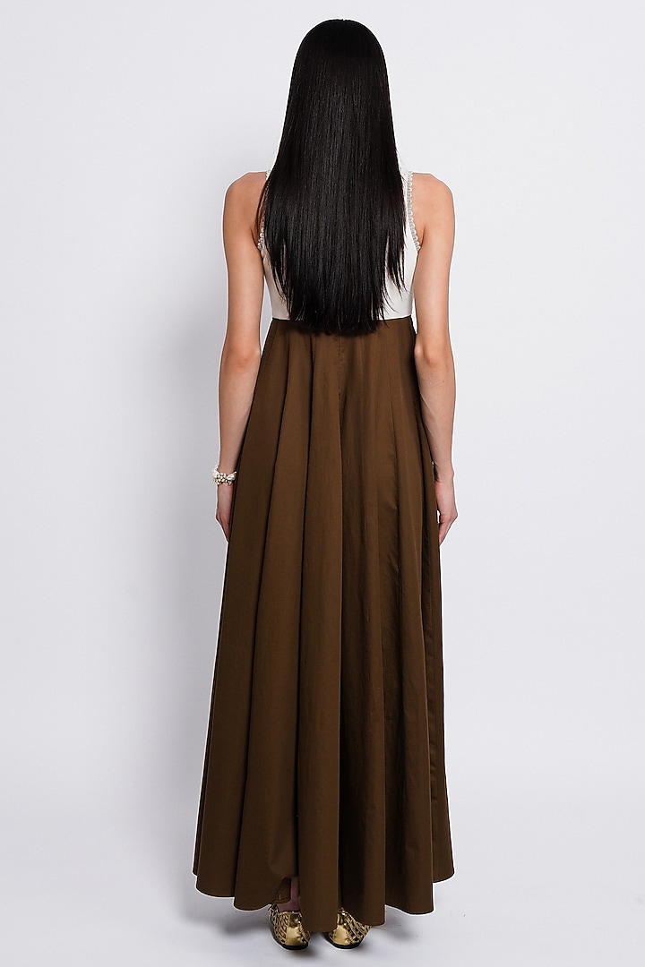 Ivory & Deep Brown Premium Crepe Hand Embroidered Vacation Dress by Love Kiki at Pernia's Pop Up Shop
