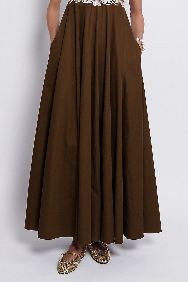 Ivory & Deep Brown Premium Crepe Hand Embroidered Vacation Dress by Love Kiki at Pernia's Pop Up Shop