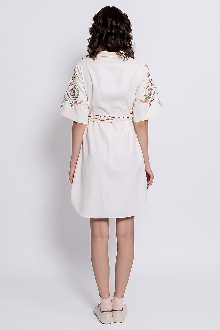 Ivory Tencel Hand Embroidered Vacation Shirt Dress by Love Kiki at Pernia's Pop Up Shop