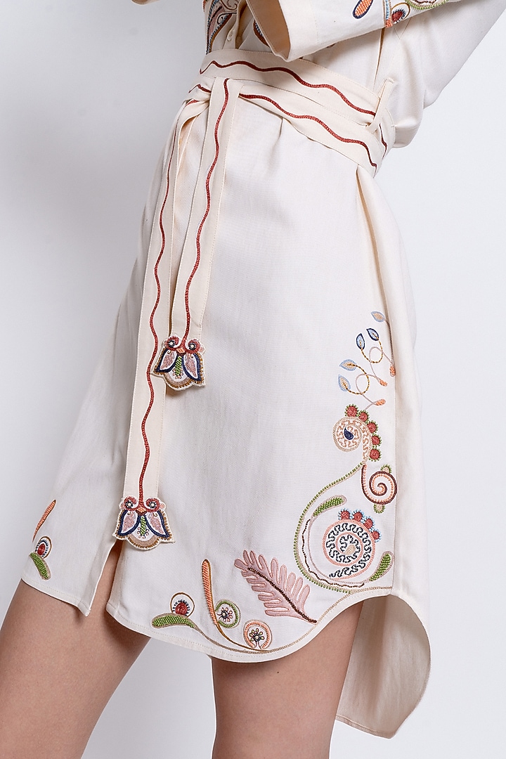Ivory Tencel Hand Embroidered Vacation Shirt Dress by Love Kiki at Pernia's Pop Up Shop
