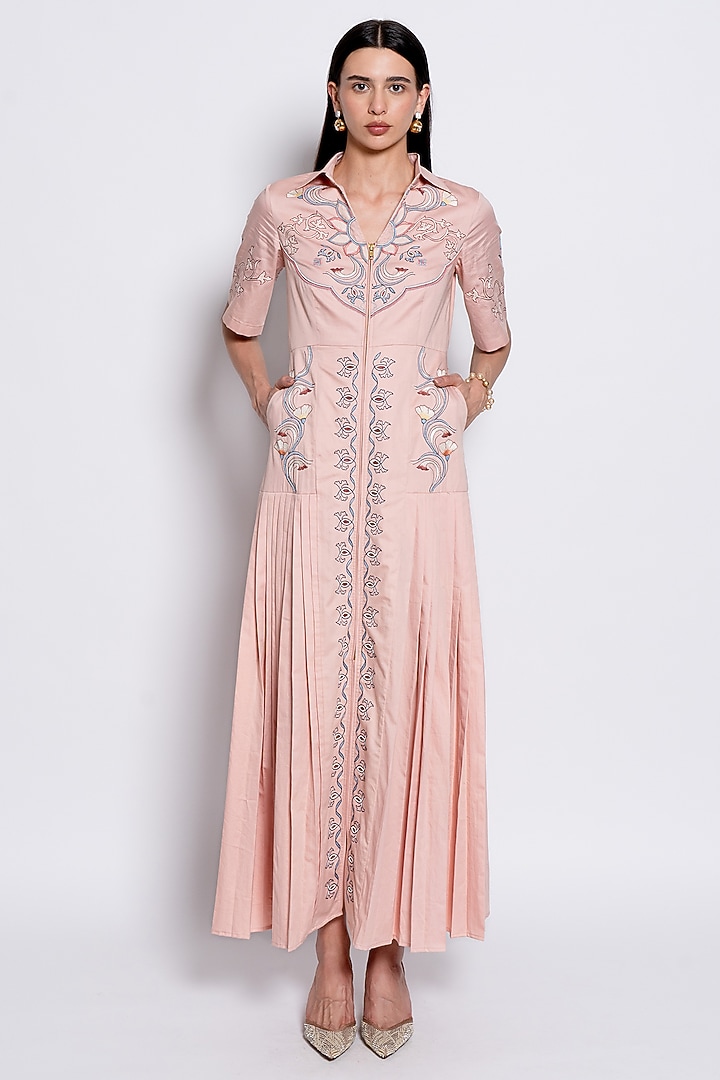 Pink Egyptian Cotton Embroidered Vacation Dress by Love Kiki at Pernia's Pop Up Shop