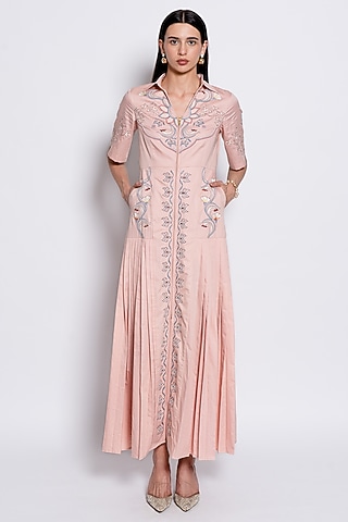 Pink Egyptian Cotton Embroidered Dress by Love Kiki