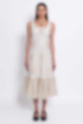 Ivory Premium Crepe & Organza Floral Embroidered Vacation Dress by Love Kiki at Pernia's Pop Up Shop