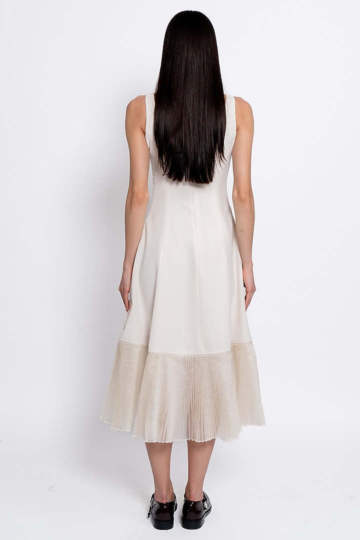 Ivory Premium Crepe & Organza Floral Embroidered Vacation Dress by Love Kiki at Pernia's Pop Up Shop