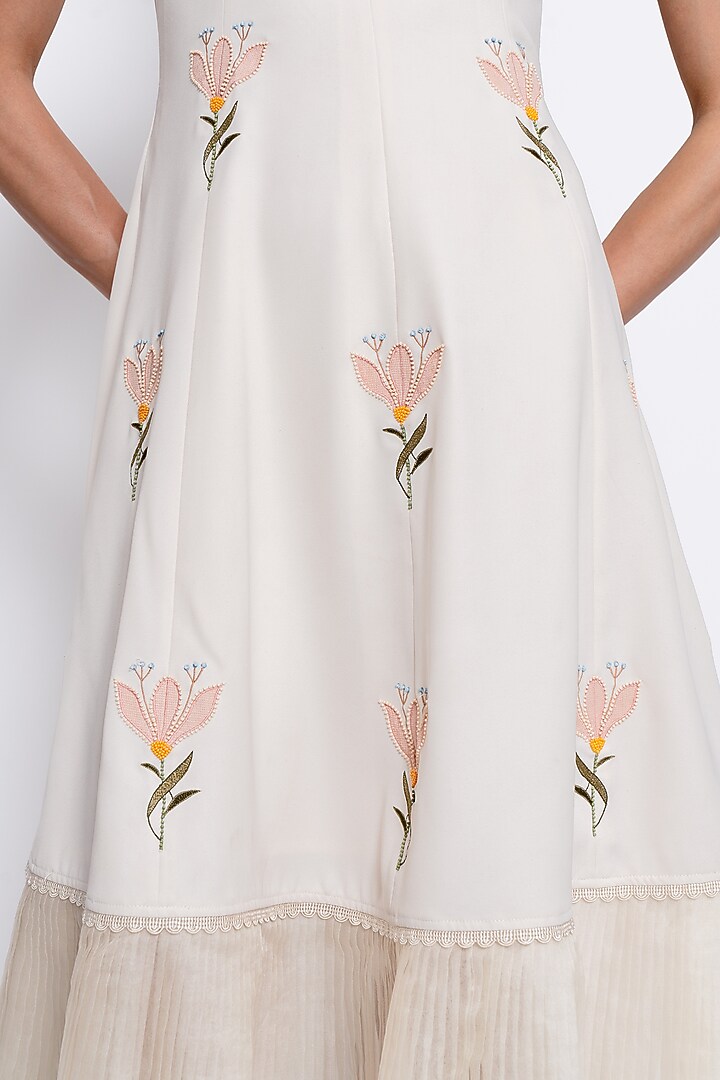 Ivory Premium Crepe & Organza Floral Embroidered Vacation Dress by Love Kiki at Pernia's Pop Up Shop