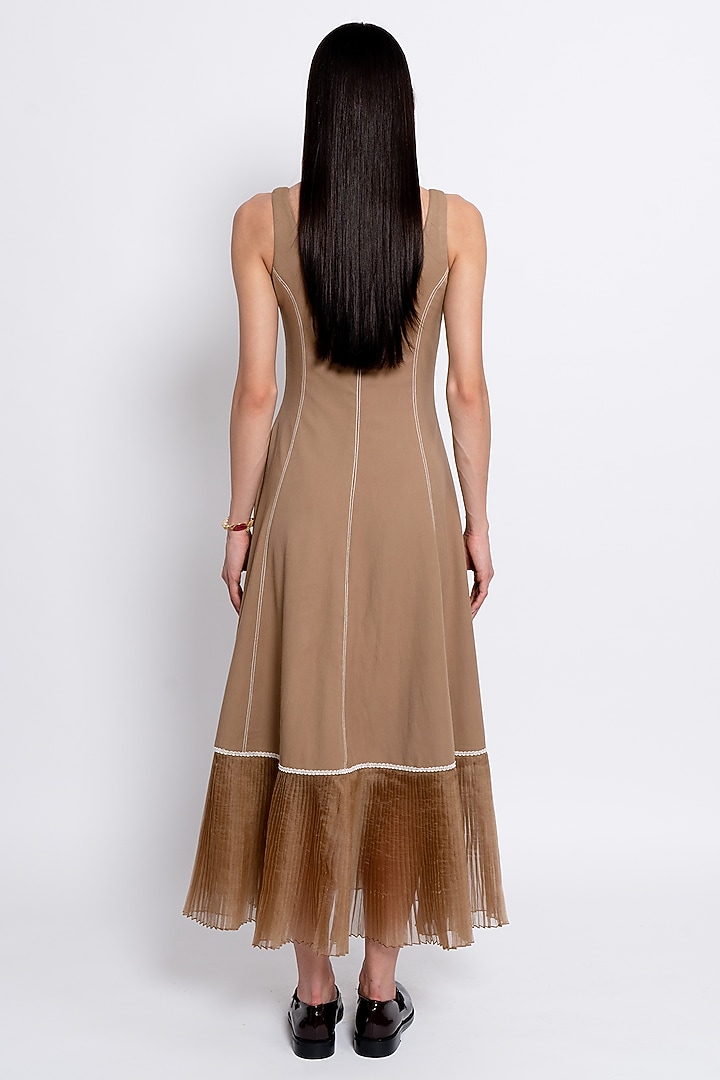 Brown Tencel & Organza Floral Embroidered Vacation Dress by Love Kiki at Pernia's Pop Up Shop