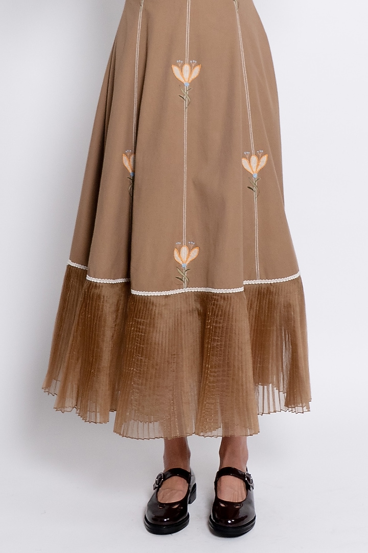 Brown Tencel & Organza Floral Embroidered Vacation Dress by Love Kiki at Pernia's Pop Up Shop