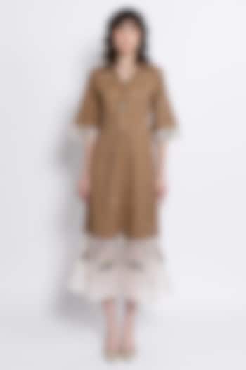 Brown Tencel & Silk Organza Embroidered Vacation Dress by Love Kiki at Pernia's Pop Up Shop