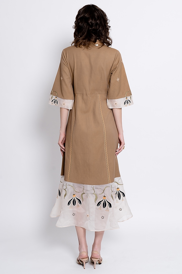 Brown Tencel & Silk Organza Embroidered Vacation Dress by Love Kiki at Pernia's Pop Up Shop