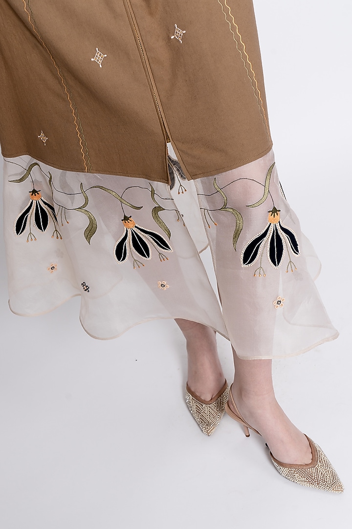 Brown Tencel & Silk Organza Embroidered Vacation Dress by Love Kiki at Pernia's Pop Up Shop