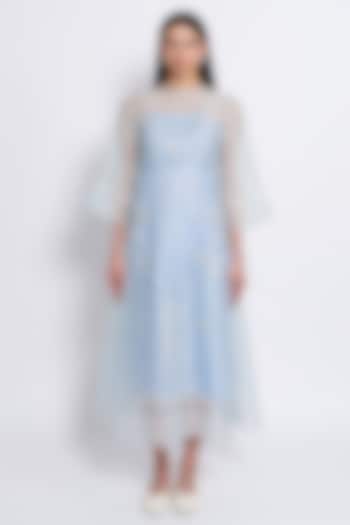 Light Blue Silk Organza & Cotton Satin Lycra Hand Embroidered Vacation Dress by Love Kiki at Pernia's Pop Up Shop