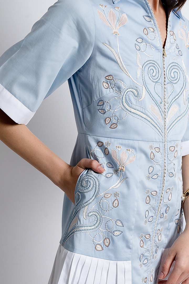 Powder Blue Egyptian Cotton Embroidered Vacation Shirt Dress by Love Kiki at Pernia's Pop Up Shop
