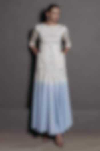Ivory & Blue Egyptian Cotton Embroidered Ombre Vacation Dress by Love Kiki at Pernia's Pop Up Shop
