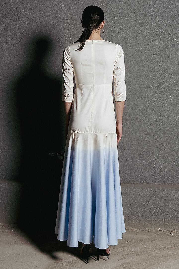 Ivory & Blue Egyptian Cotton Embroidered Ombre Vacation Dress by Love Kiki at Pernia's Pop Up Shop