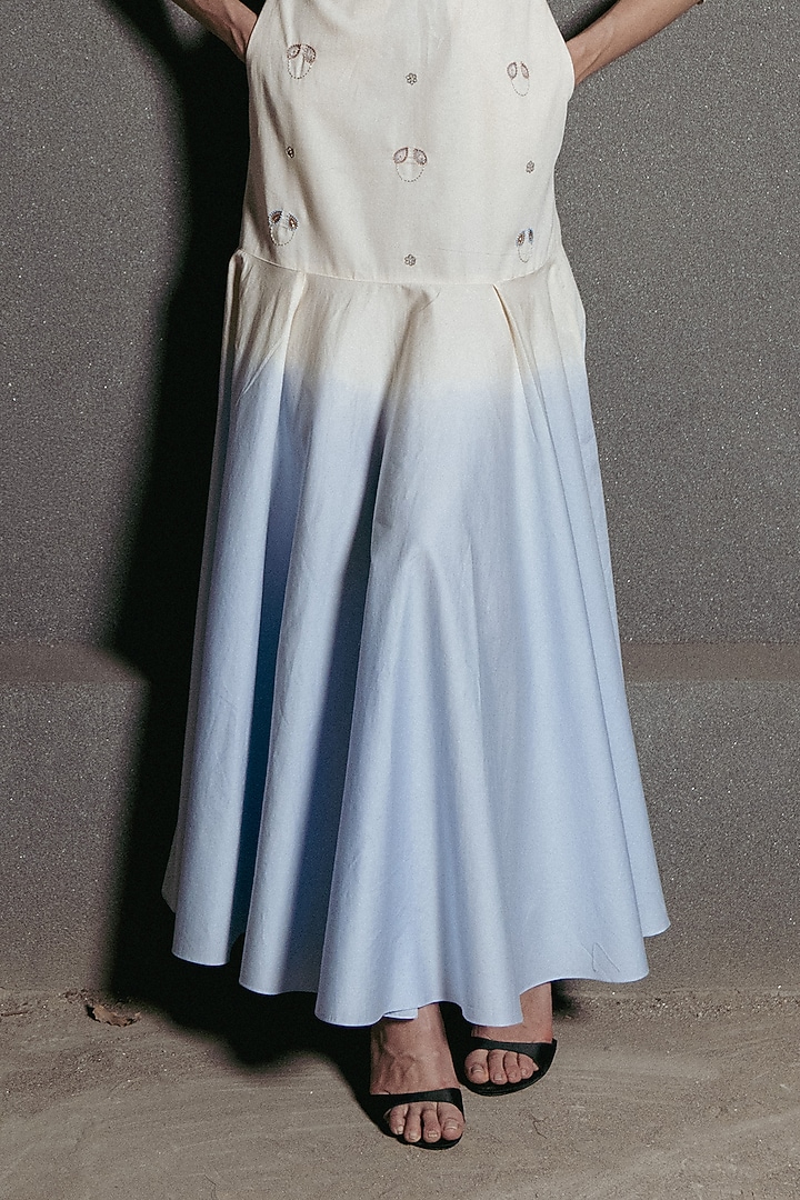 Ivory & Blue Egyptian Cotton Embroidered Ombre Vacation Dress by Love Kiki at Pernia's Pop Up Shop