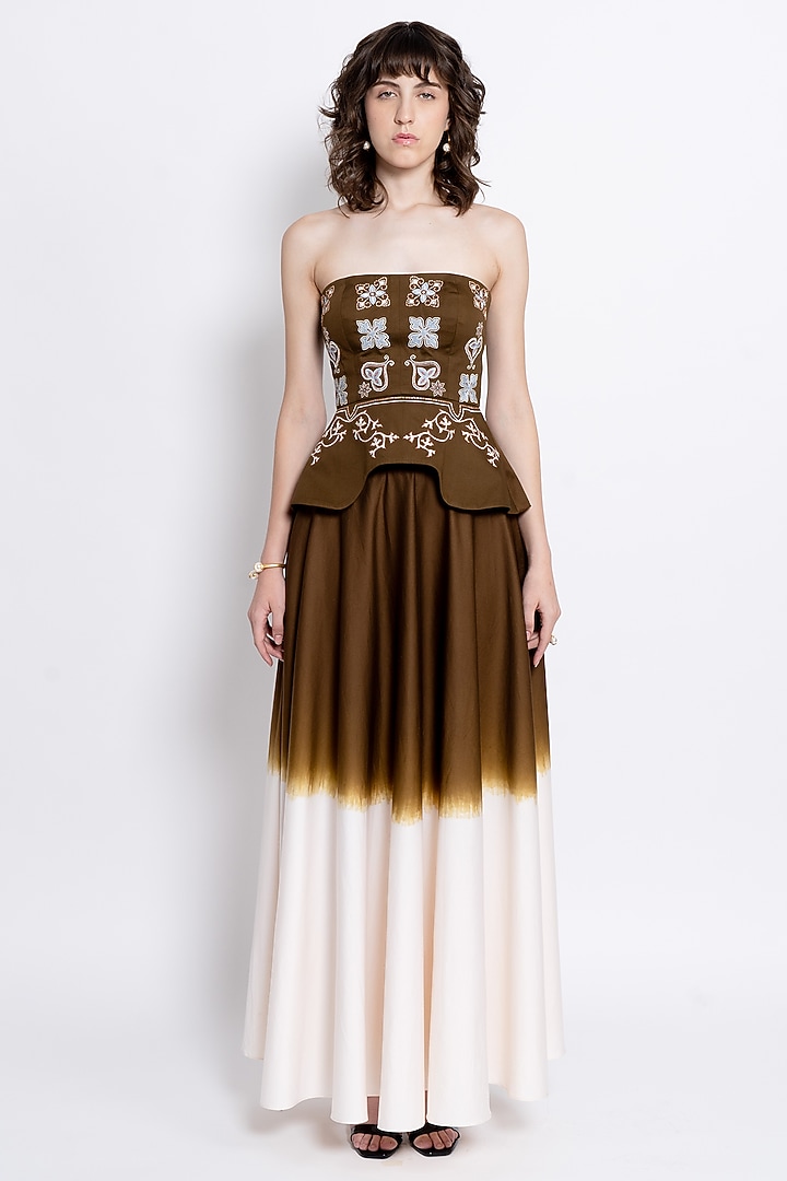 Deep Brown & Ivory Egyptian Cotton Ombre Skirt Set by Love Kiki at Pernia's Pop Up Shop